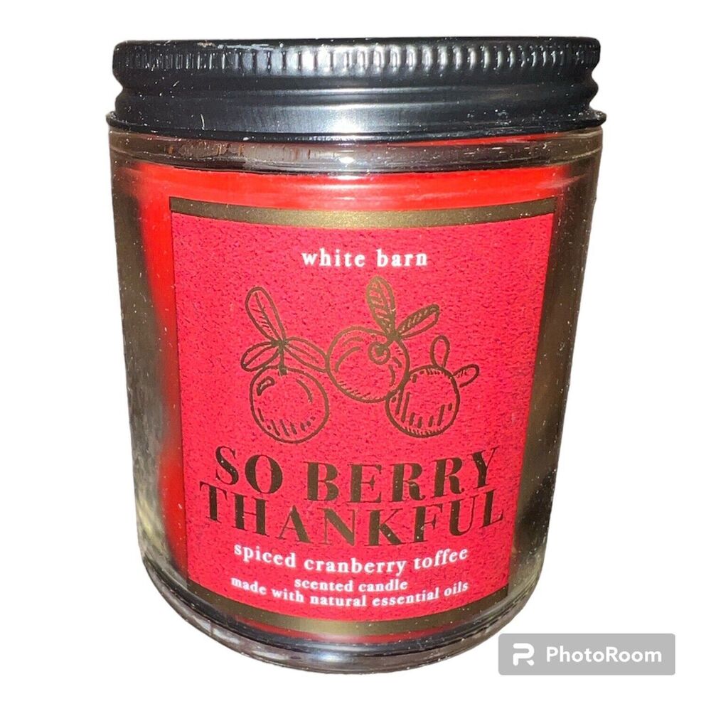 Bath & Body Works Spiced Cranberry Toffee THANKFUL 7 oz Single Wick Candle New